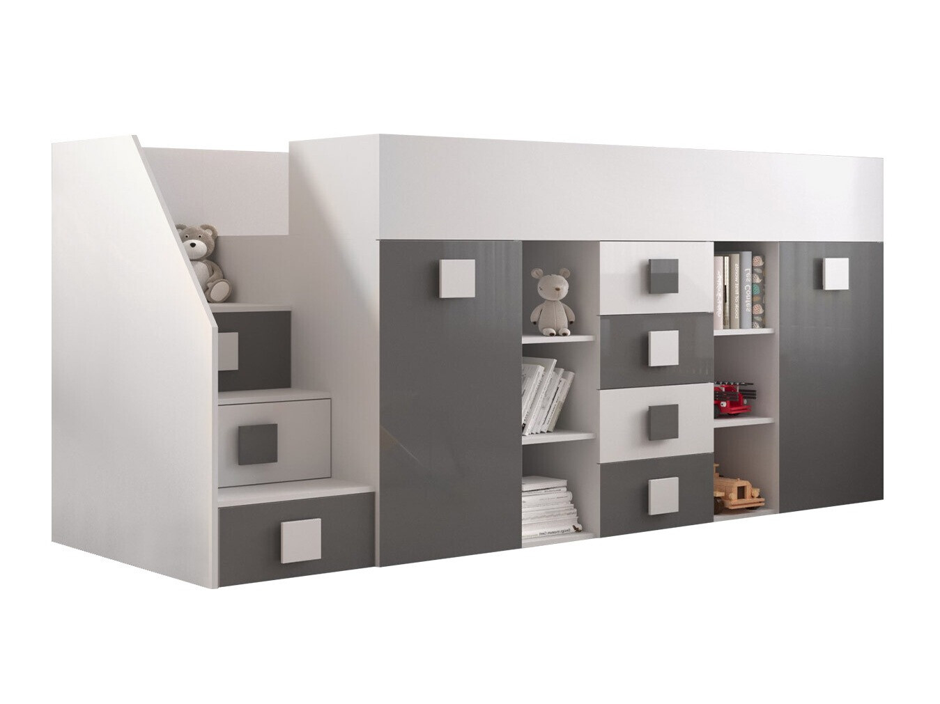 Krevet na platformi Hartford 366 (Bijela + Sjajno sivo + Sjajno bijela)