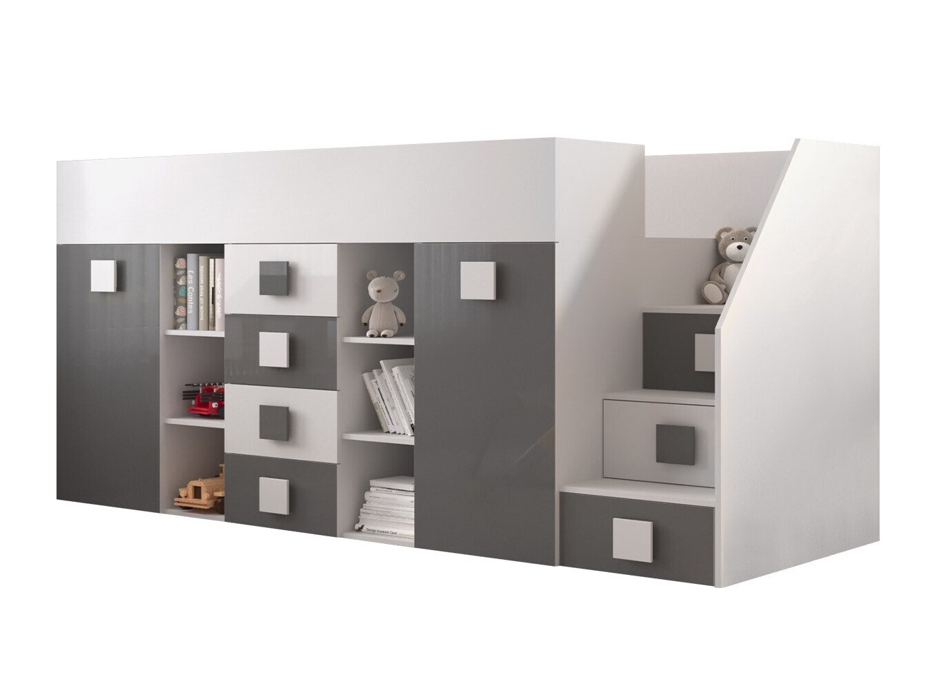 Krevet na platformi Hartford 366 (Bijela + Sjajno sivo + Sjajno bijela)