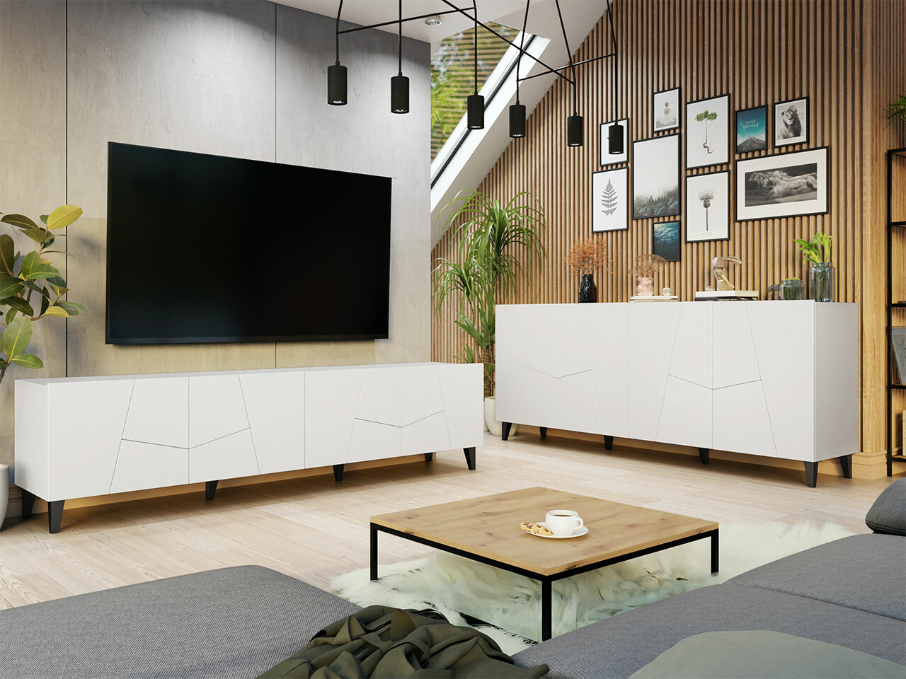 Set za dnevni boravak Charlotte 182 (Bijela + Crna)