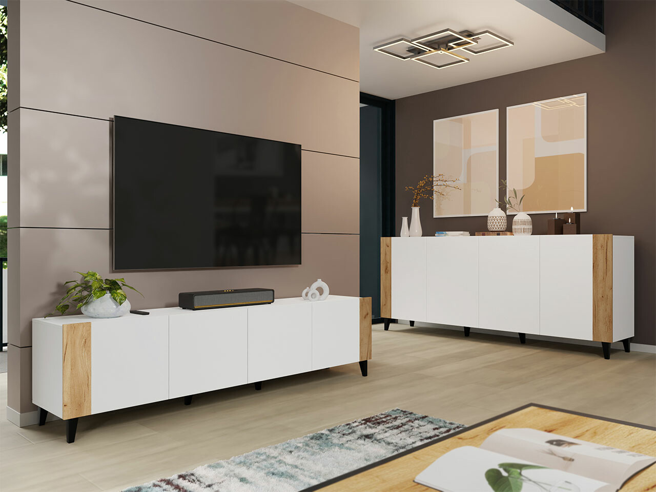 Set za dnevni boravak Charlotte 185 (Bijela + Craft hrast)