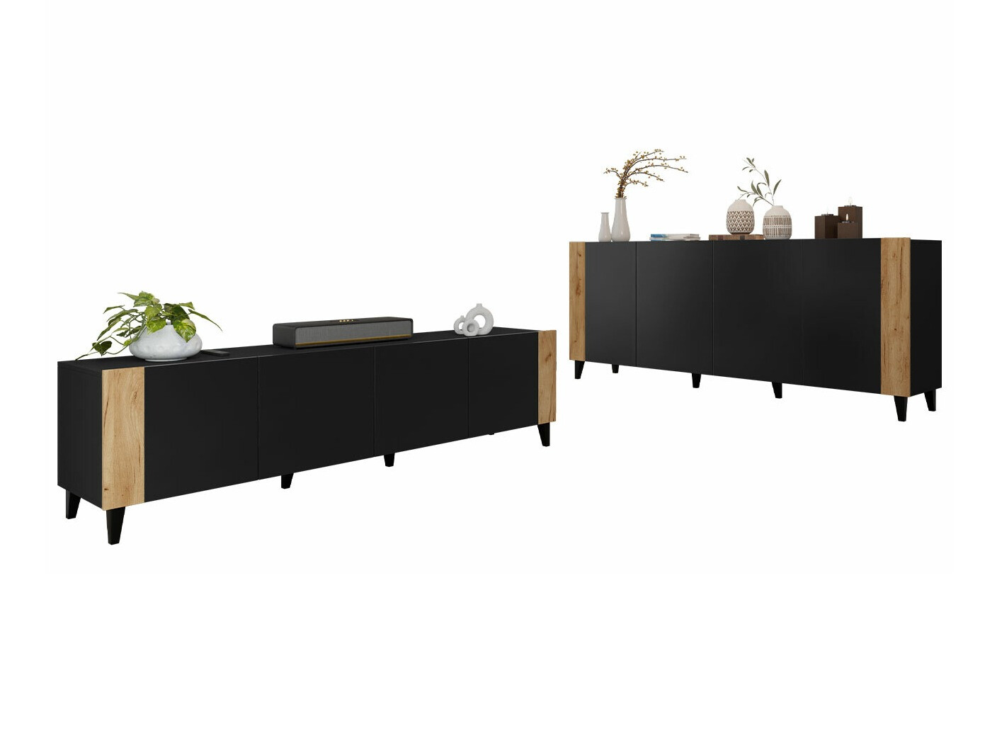 Set za dnevni boravak Charlotte 185 (Crna + Craft hrast)