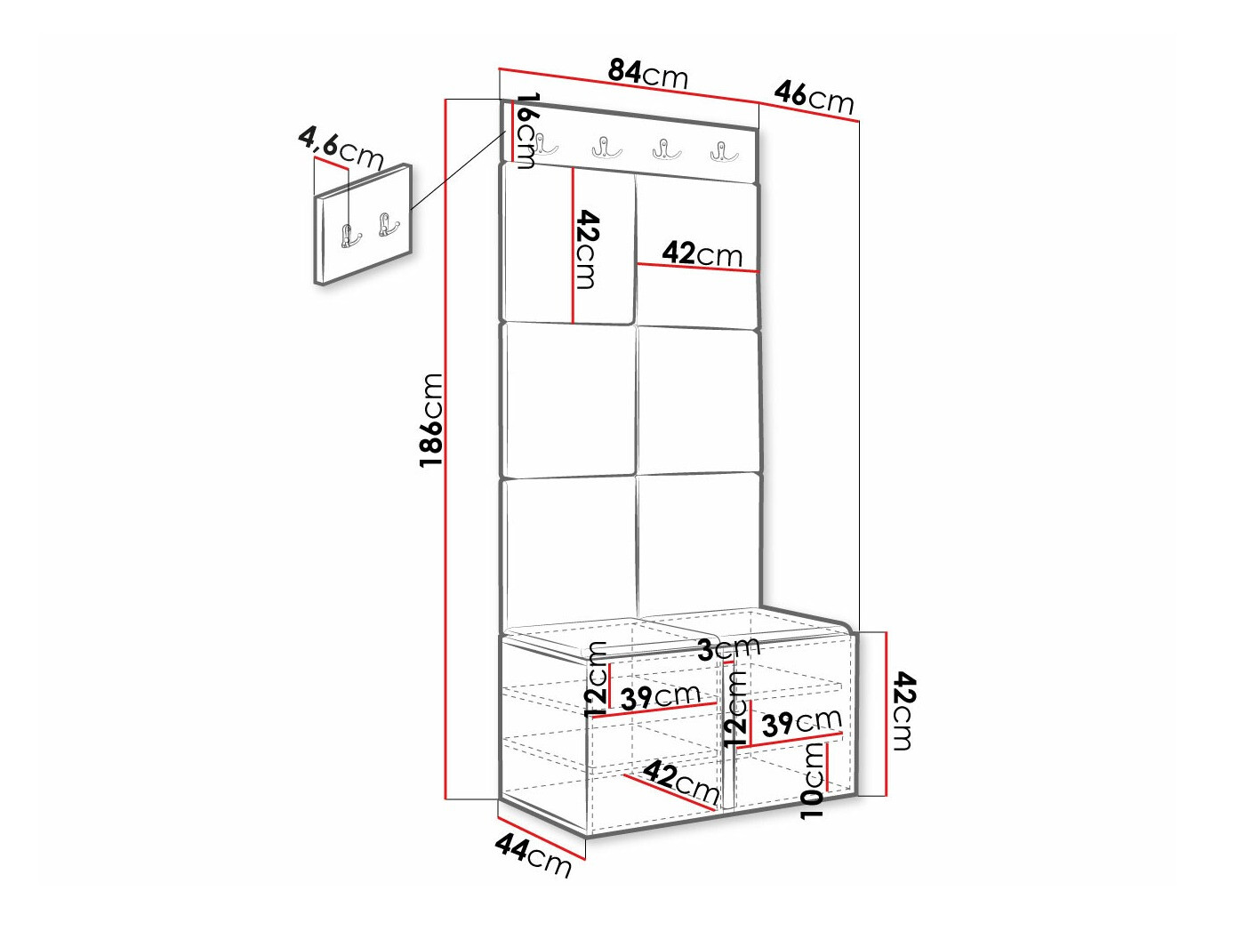 Set za hodnik Hartford 375 (Crna)