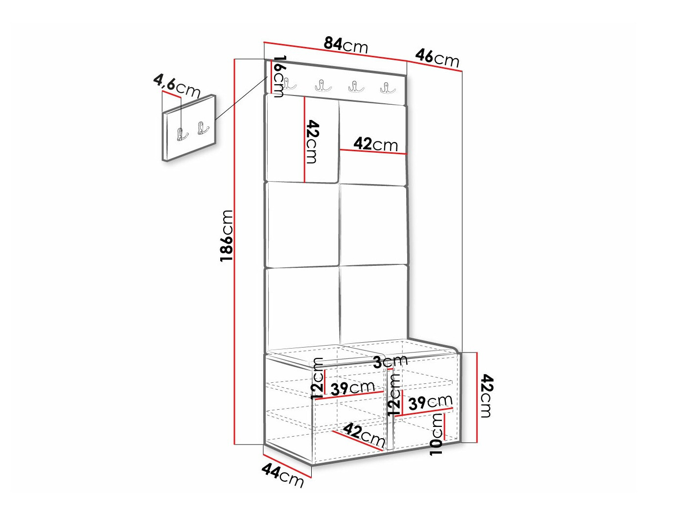 Set za hodnik Hartford 375 (Crna)