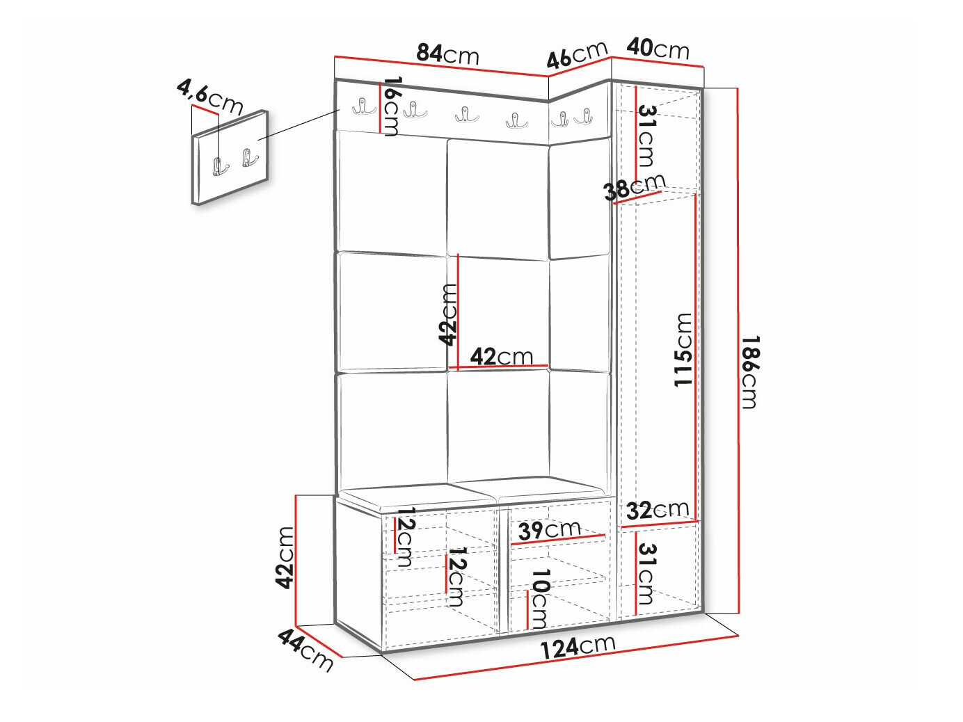 Set za hodnik Hartford 377 (Crna)