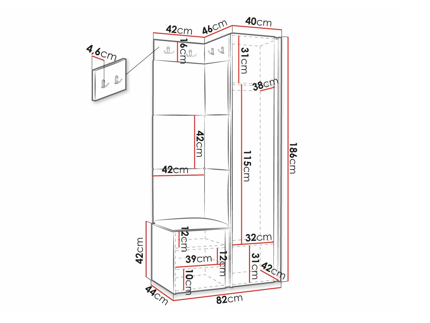 Set za hodnik Hartford 381 (Crna)