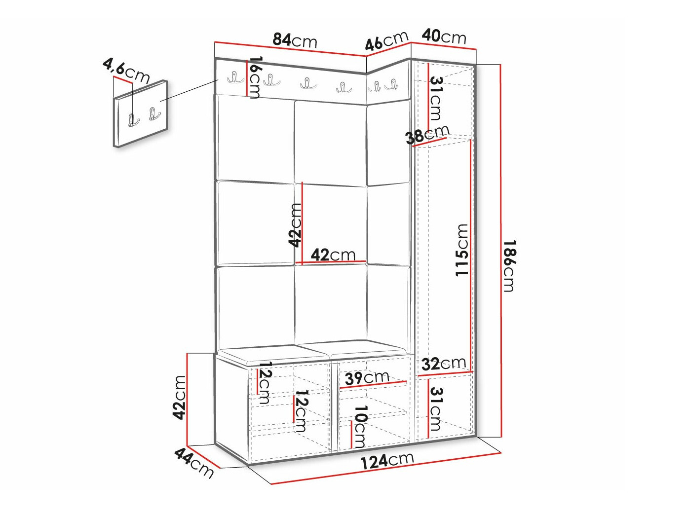 Set za hodnik Hartford 385 (Crna)