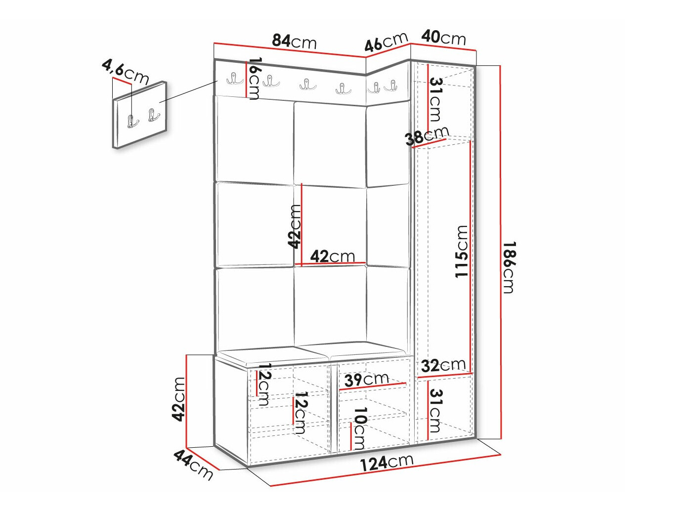 Set za hodnik Hartford 385 (Crna)