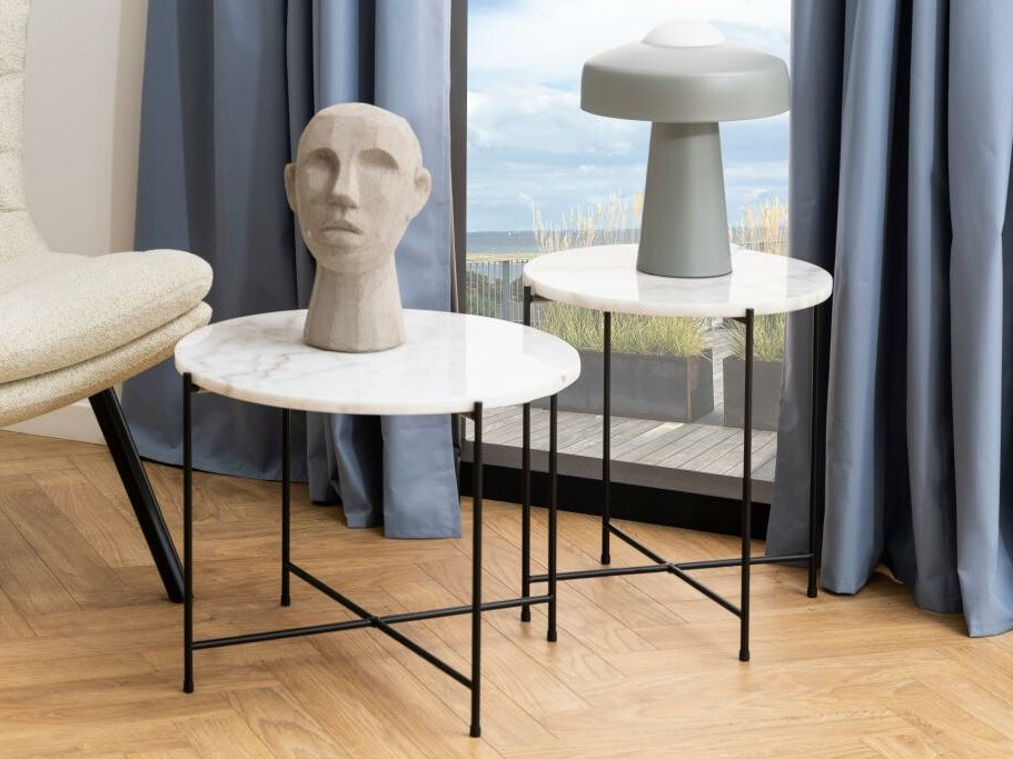 Pomoćni stolić Norsica 608 (Bijeli mramor + Crna)