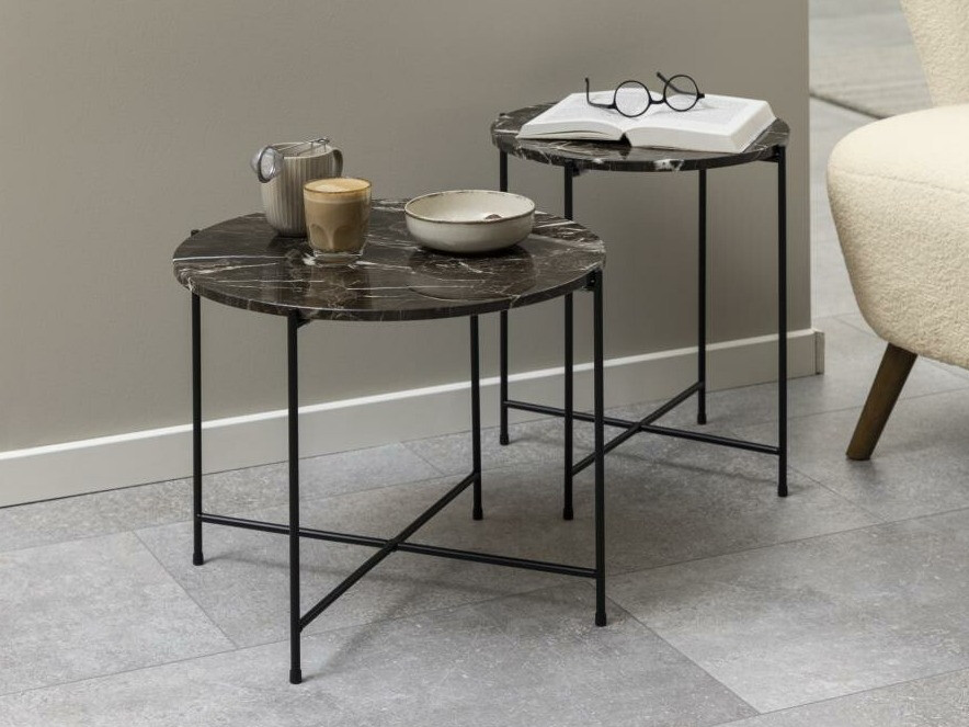 Pomoćni stolić Norsica 609 (Smeđi mramor + Crna)