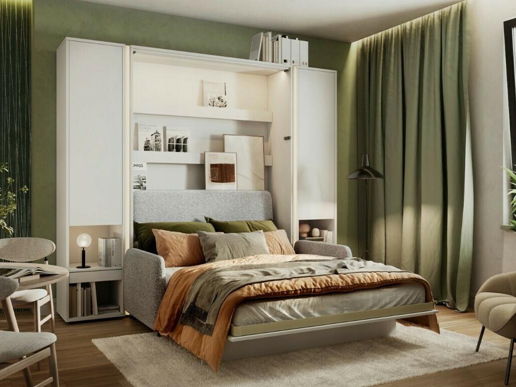 Zidni krevet Concept Pro Lenart Levfere 138 (Sjajno bijela + Siva)