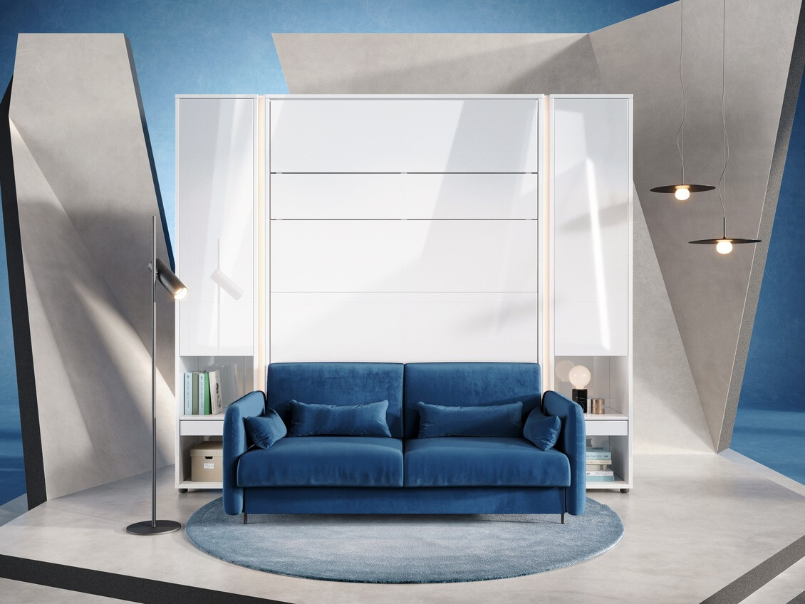 Set namještaja Concept Pro Lenart VI (Sjajno bijela + Bijela + Plava)