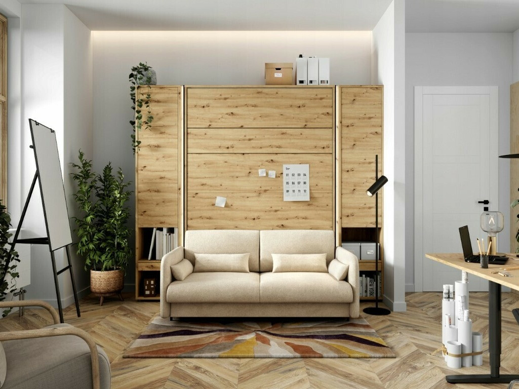 Zidni krevet Concept Pro Lenart Levfere 138 (Hrast Artisan + Bež)