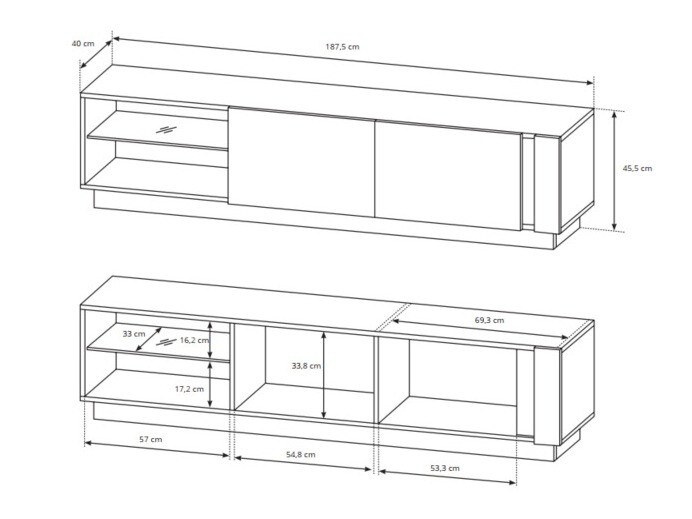 TV stol Novbela 108 (Bijela + Sjajno bijela + Hrast Grandson)