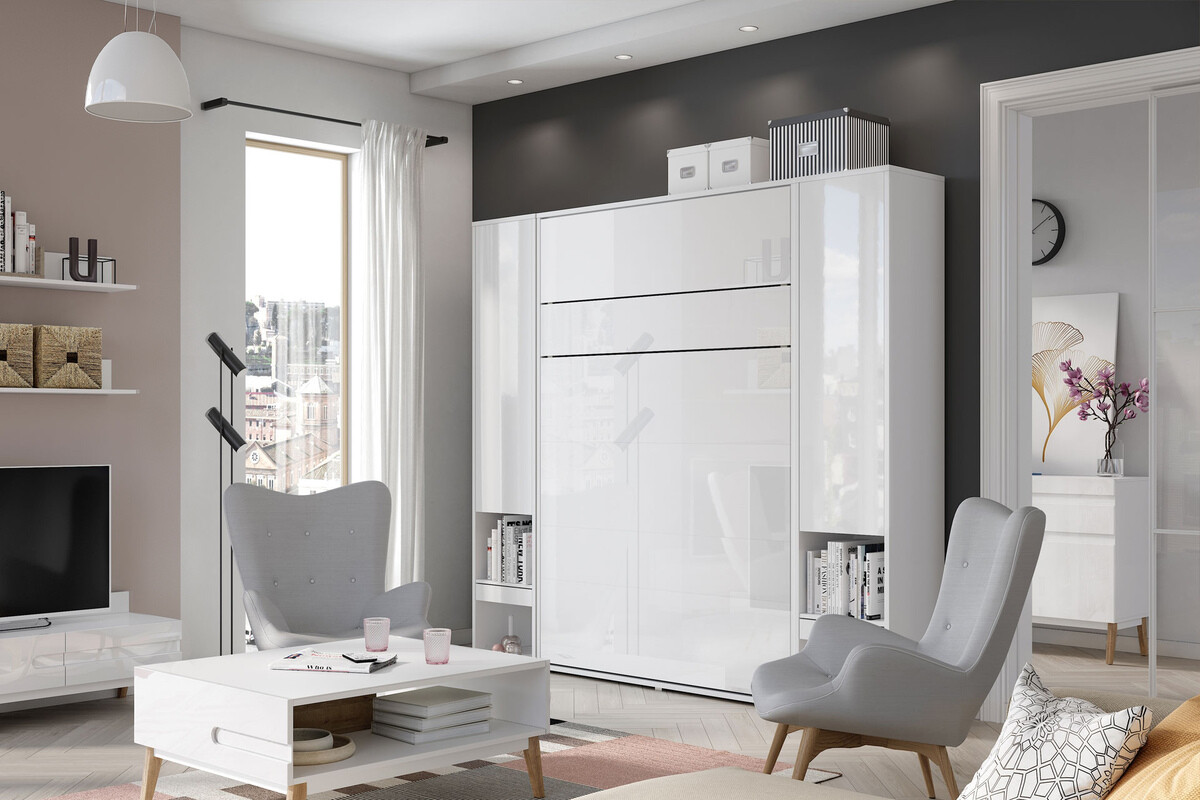 Zidni krevet Concept Pro Lenart (Bijela + Sjajno bijela)