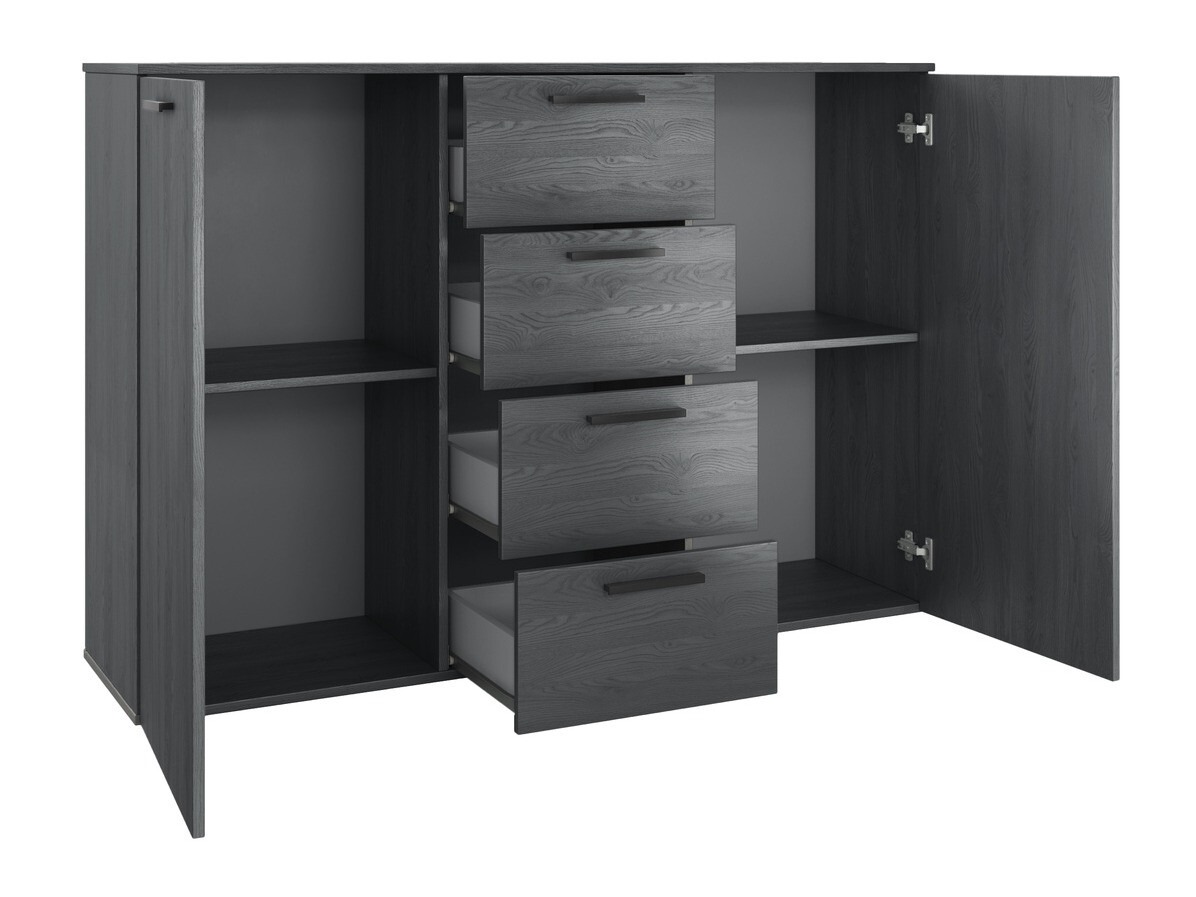 Komoda Levruvu 108 (Sivi hrast + Crna)