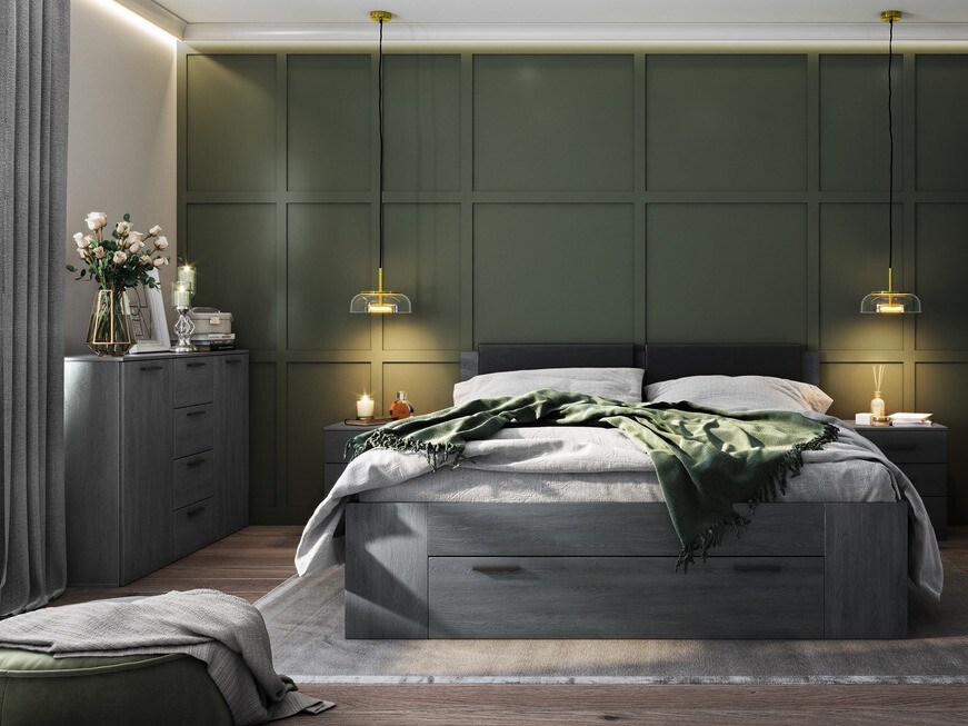 Komoda Levruvu 108 (Sivi hrast + Crna)