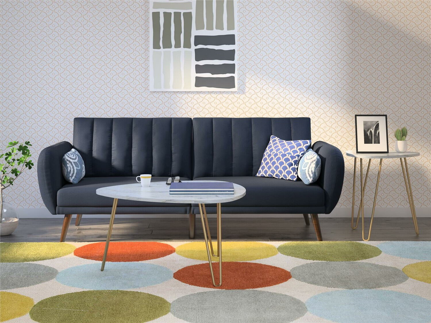 Set stolića za kavu Tulsa 561 (Bijeli mramor + Zlatna)