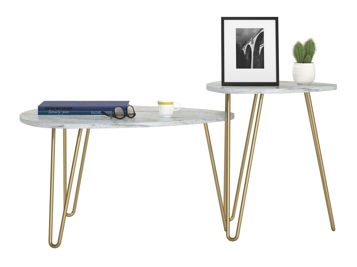 Set stolića za kavu Tulsa 561 (Bijeli mramor + Zlatna)