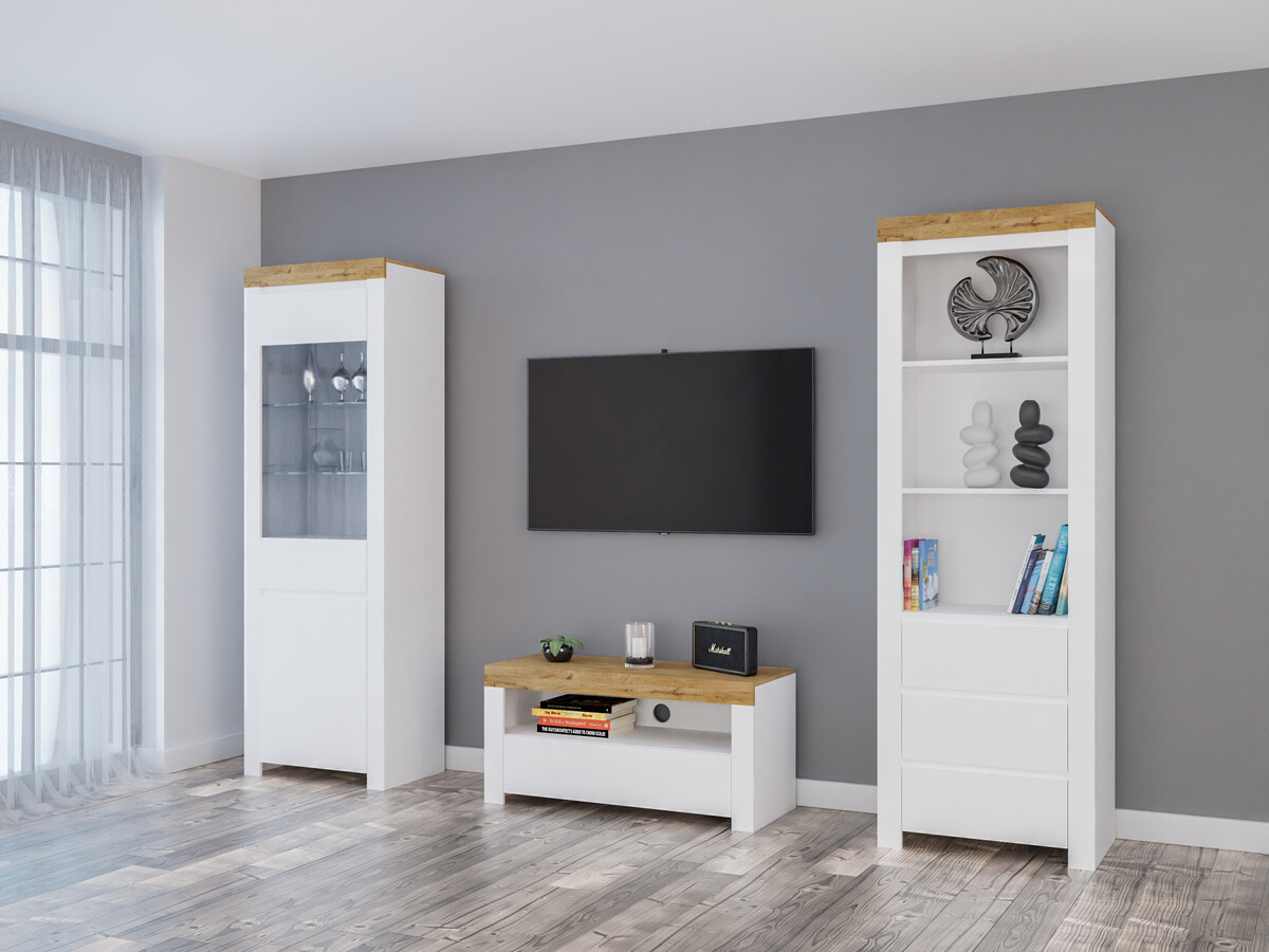 Set za dnevni boravak Sonsoru 145 (Bijela + Sjajno bijela + Hrast Wotan)