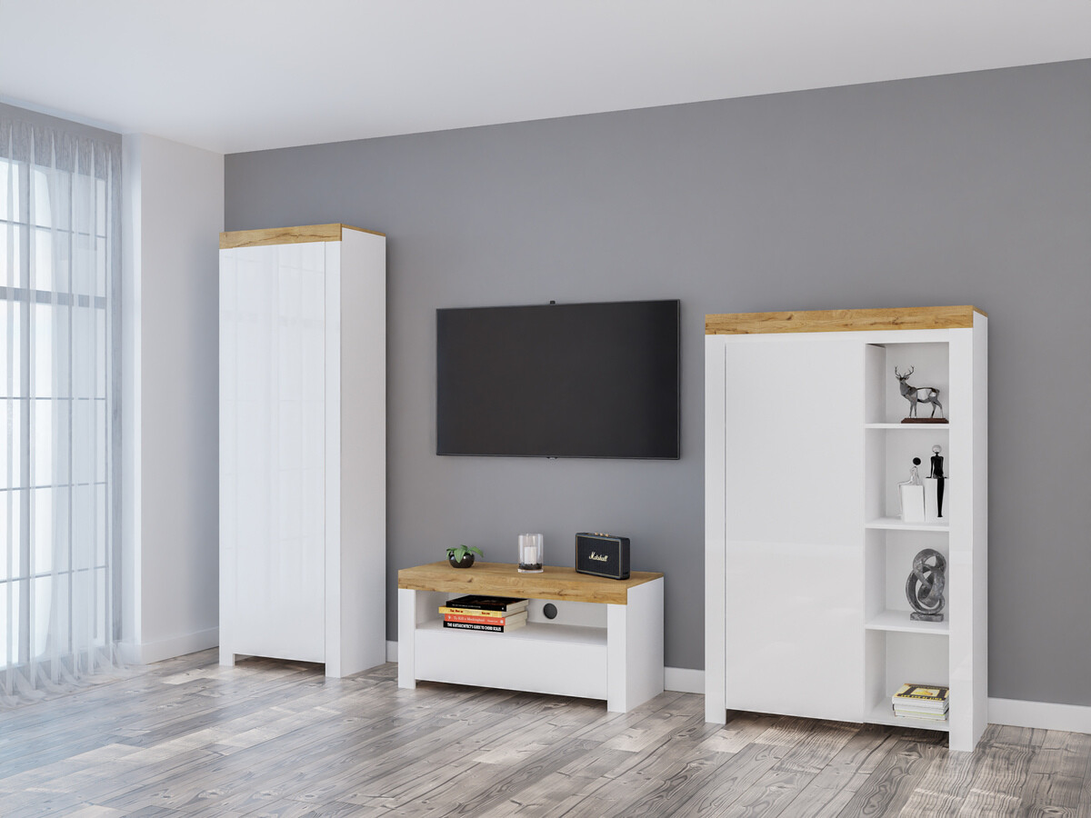 Set za dnevni boravak Sonsoru 147 (Bijela + Sjajno bijela + Hrast Wotan)