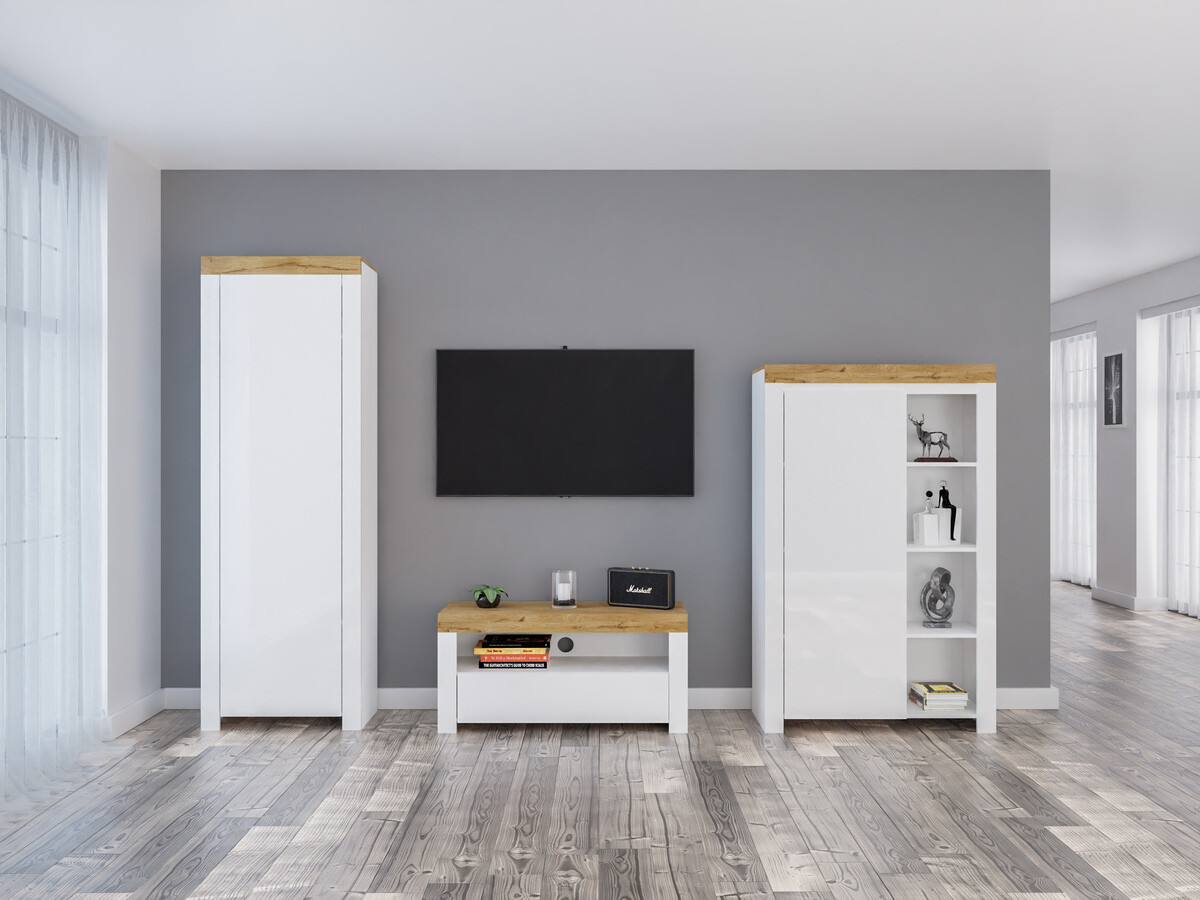 Set za dnevni boravak Sonsoru 147 (Bijela + Sjajno bijela + Hrast Wotan)