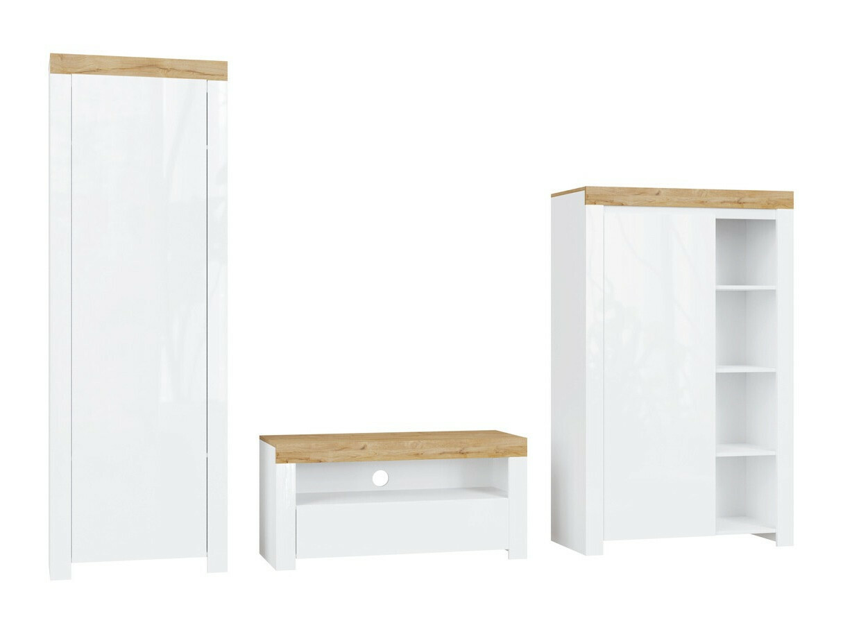 Set za dnevni boravak Sonsoru 147 (Bijela + Sjajno bijela + Hrast Wotan)