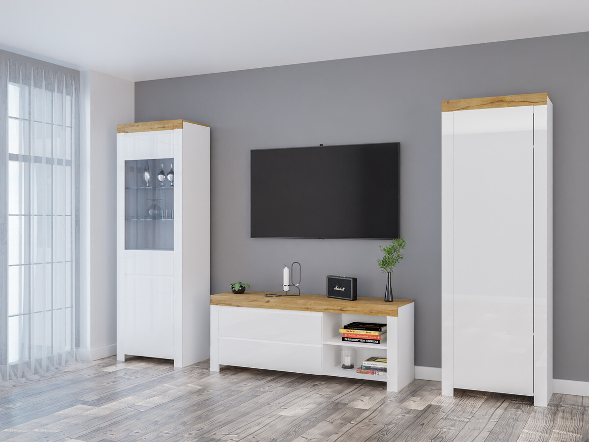 Set za dnevni boravak Sonsoru 148 (Bijela + Sjajno bijela + Hrast Wotan)