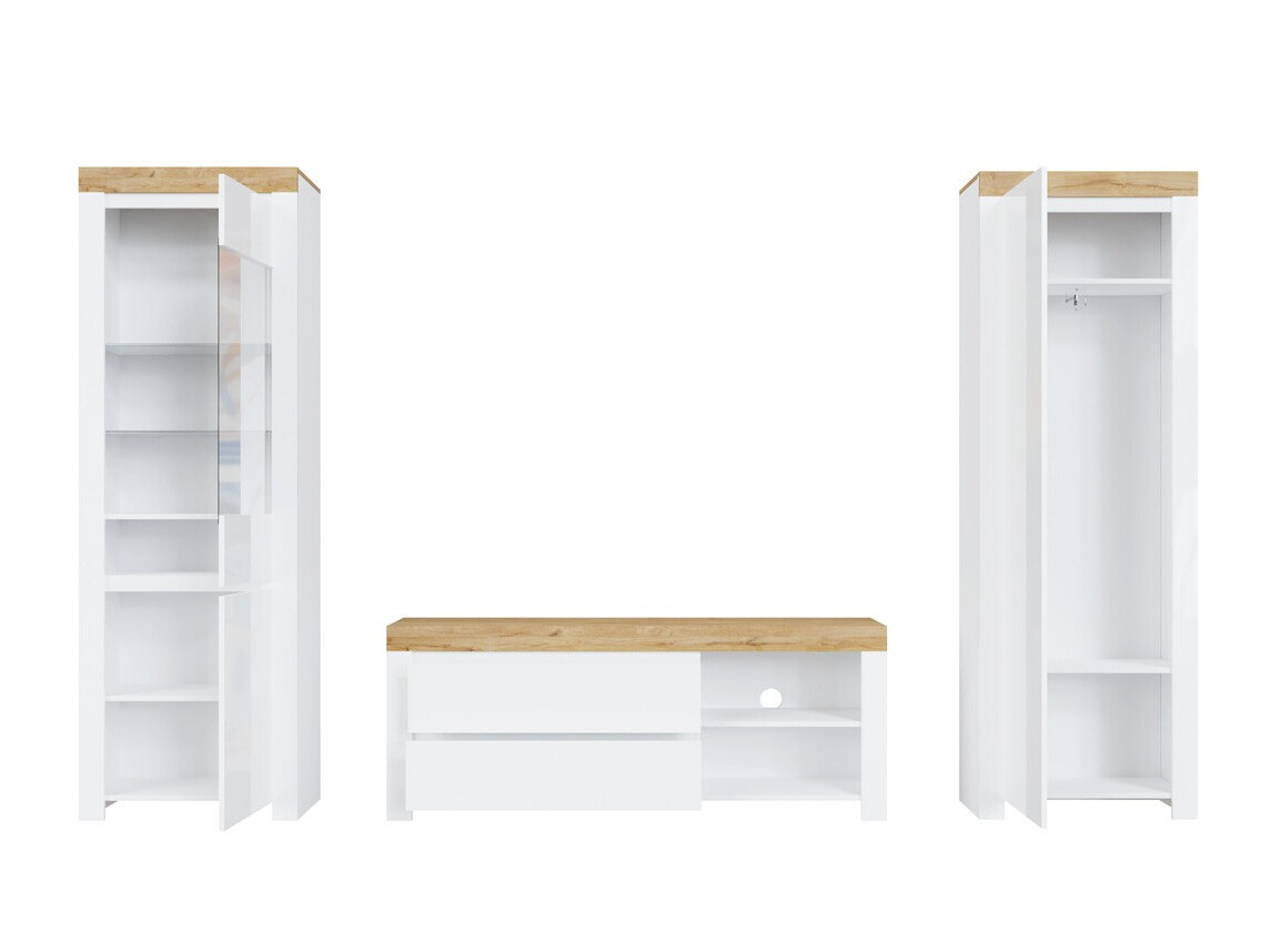 Set za dnevni boravak Sonsoru 148 (Bijela + Sjajno bijela + Hrast Wotan)