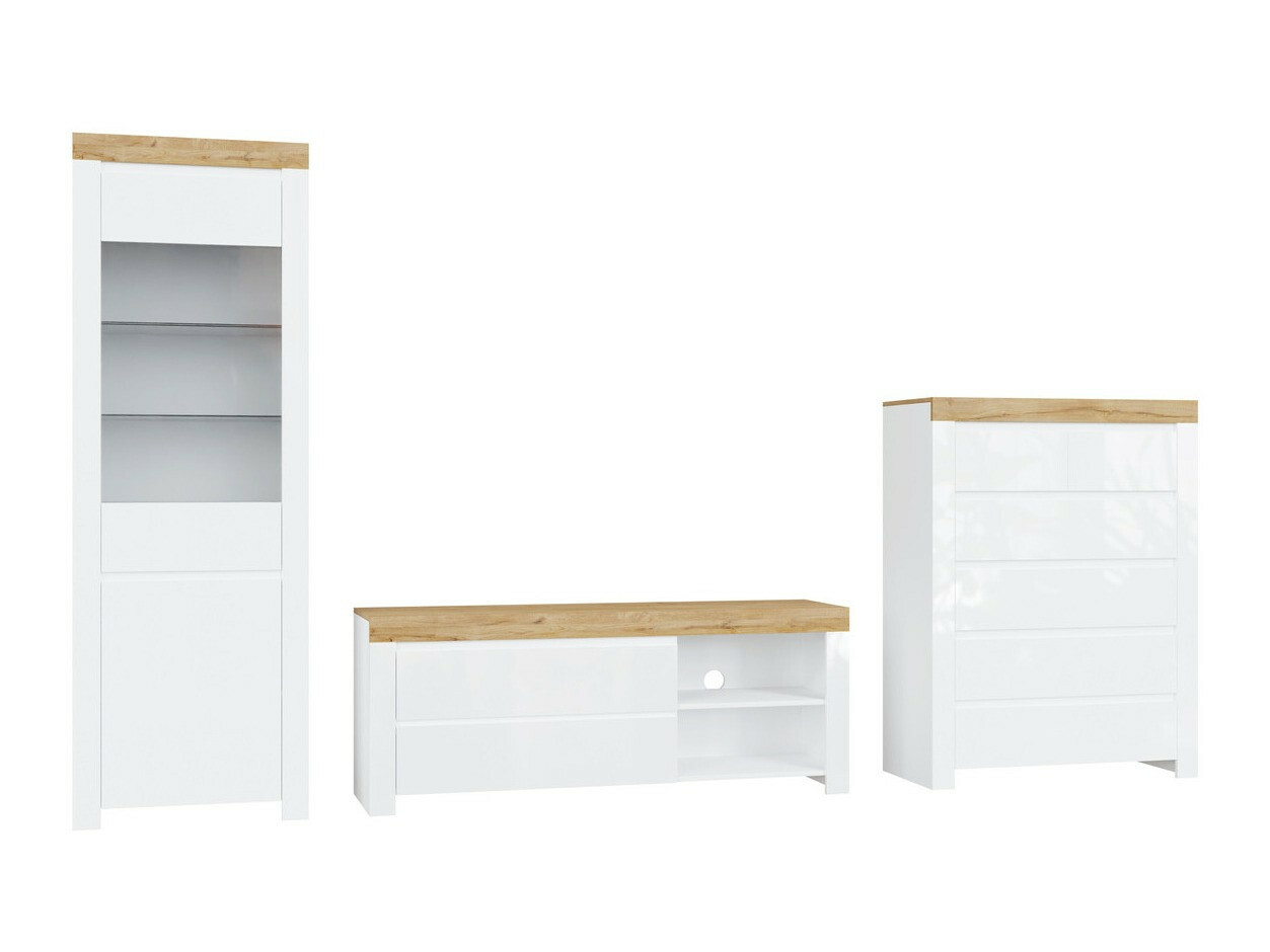 Set za dnevni boravak Sonsoru 149 (Bijela + Sjajno bijela + Hrast Wotan)