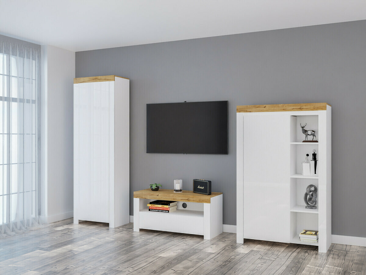 TV stol Sonsoru 107 (Bijela + Sjajno bijela + Hrast Wotan)