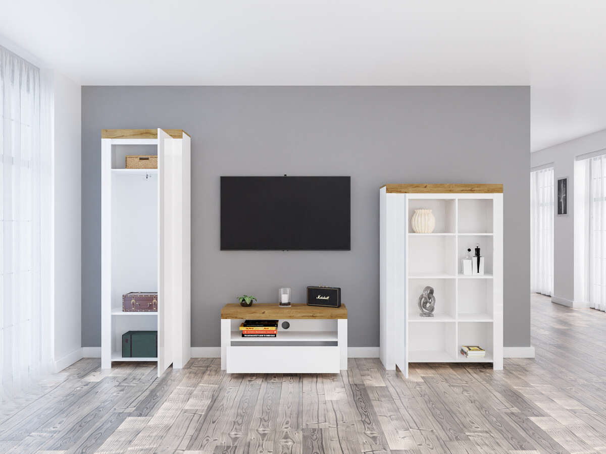 Set za dnevni boravak Sonsoru 147 (Bijela + Sjajno bijela + Hrast Wotan)