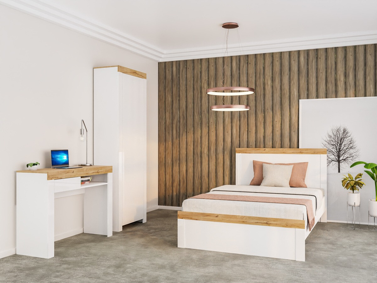 Krevet Sonsoru 115 (Bijela + Sjajno bijela + Wotan hrast)