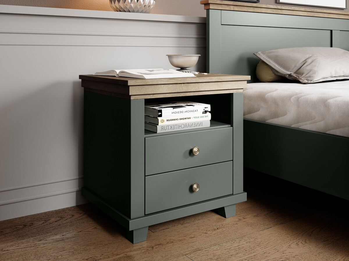 Noćni ormarić Tolnue 117 (Tamnozelena + Hrast lefkas)