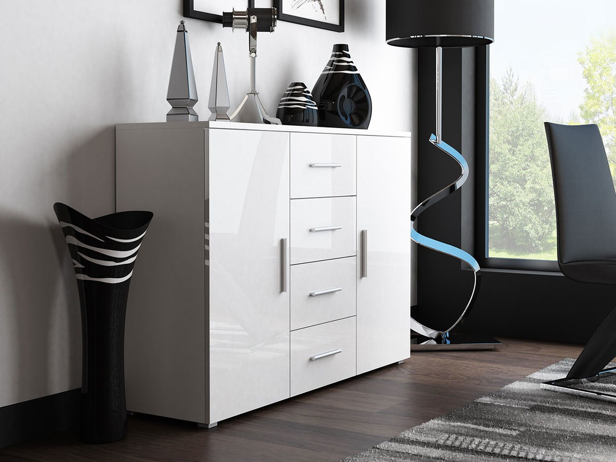 Komoda Charlotte 118 (Bijela + Sjajno bijela)