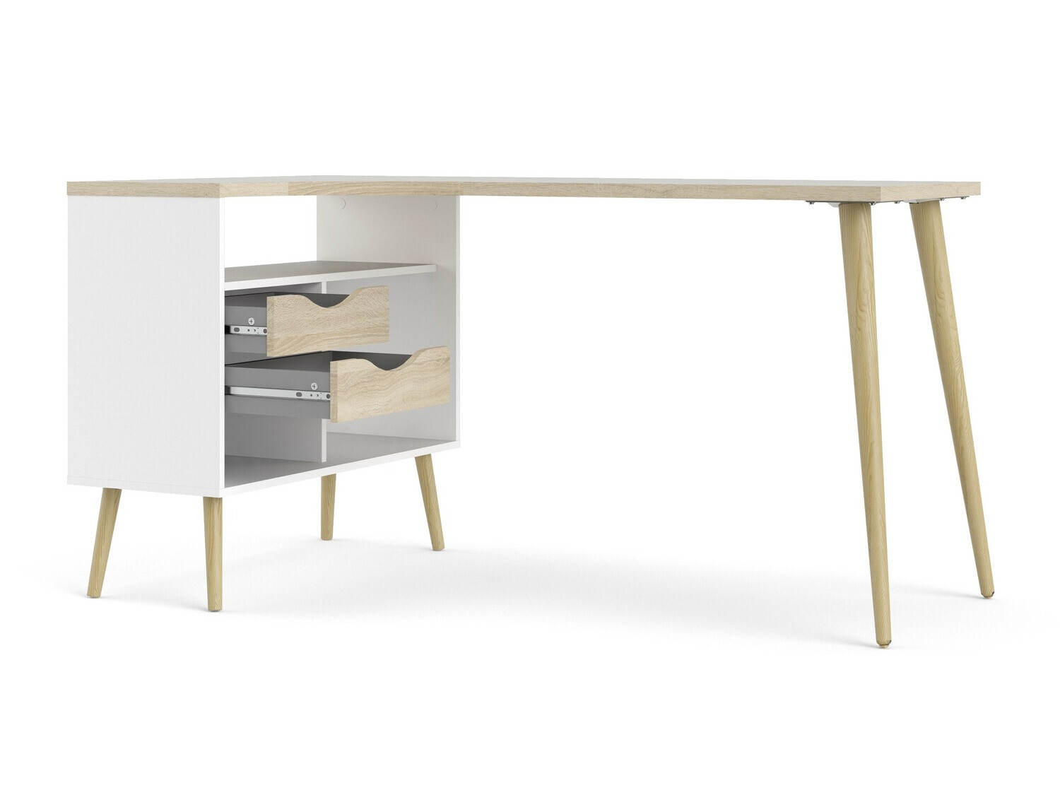 Kutni uredski stol Tustin P114 (Bijela + Hrast)