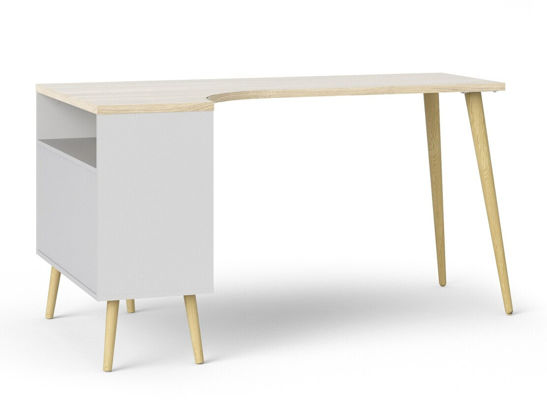 Kutni uredski stol Tustin P114 (Bijela + Hrast)