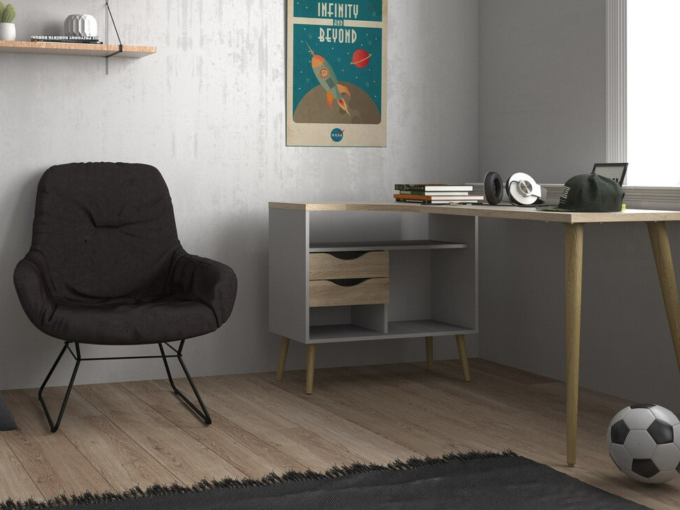 Kutni uredski stol Tustin P114 (Bijela + Hrast)