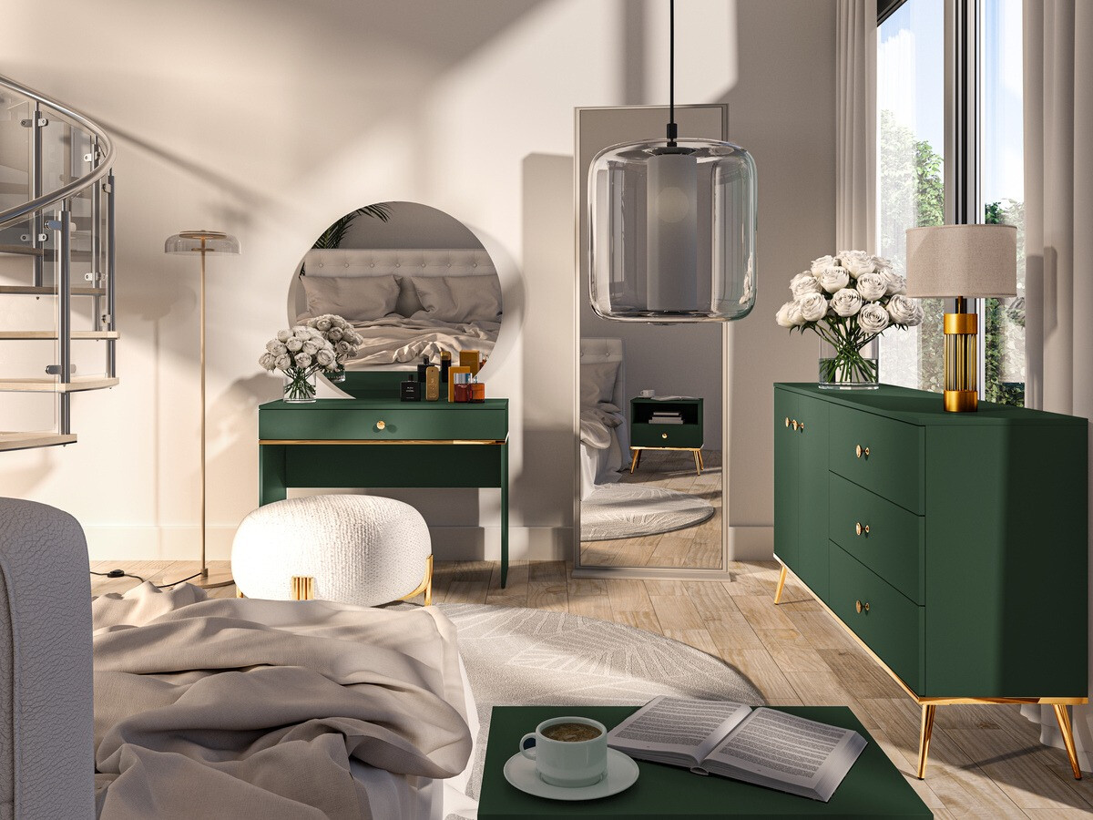 Toaletni stolić Flonovu 108 (Tamnozelena + Zlatna)