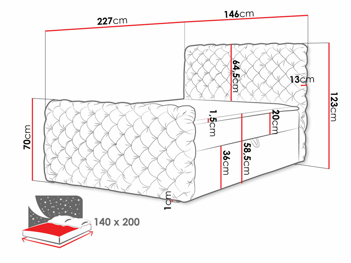 Boxspring krevet Lac I (Velluto 20)