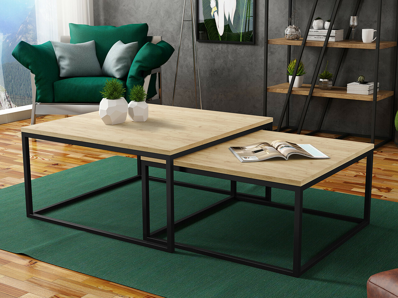 Set stolića za kavu Oswego 101 (Craft hrast + Crna)