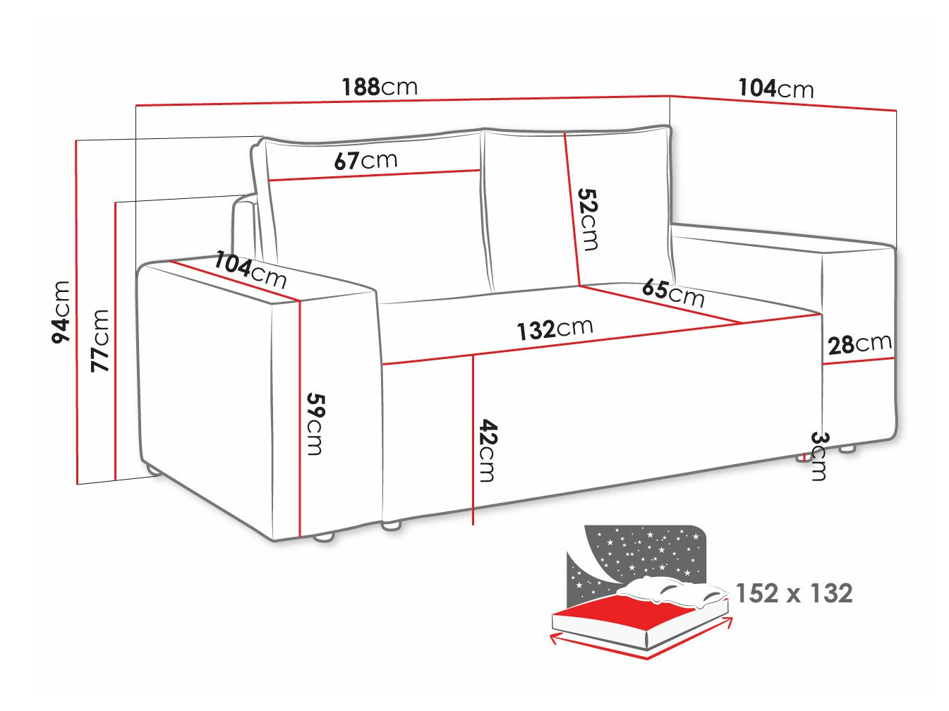 Kauč na razvlačenje Clovis 107 (Manila 26)