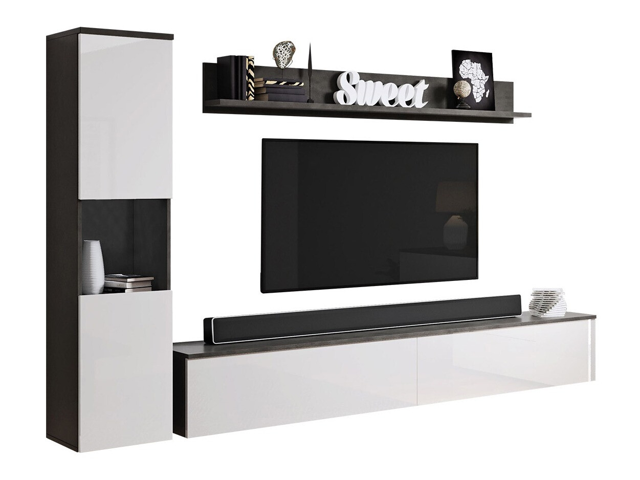 Set za dnevni boravak Sarasota 130 (Tamno siva + Sjajno bijela)