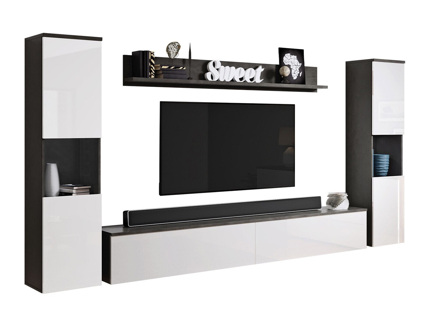 Set za dnevni boravak Sarasota 131 (Tamno siva + Sjajno bijela)