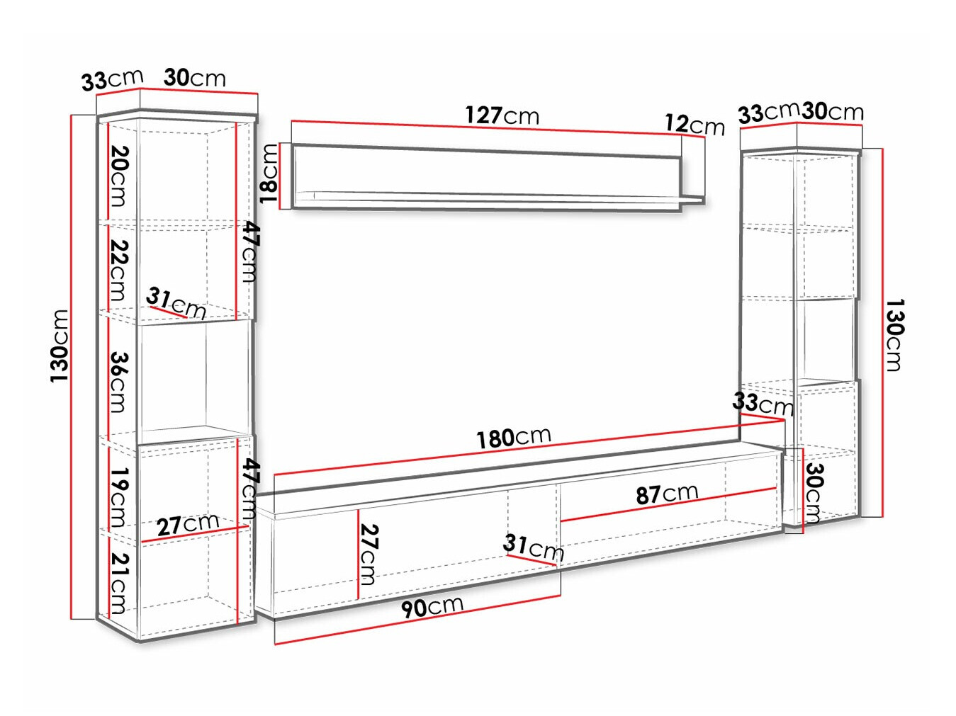 Set za dnevni boravak Sarasota 131 (Tamno siva + Sjajno bijela)