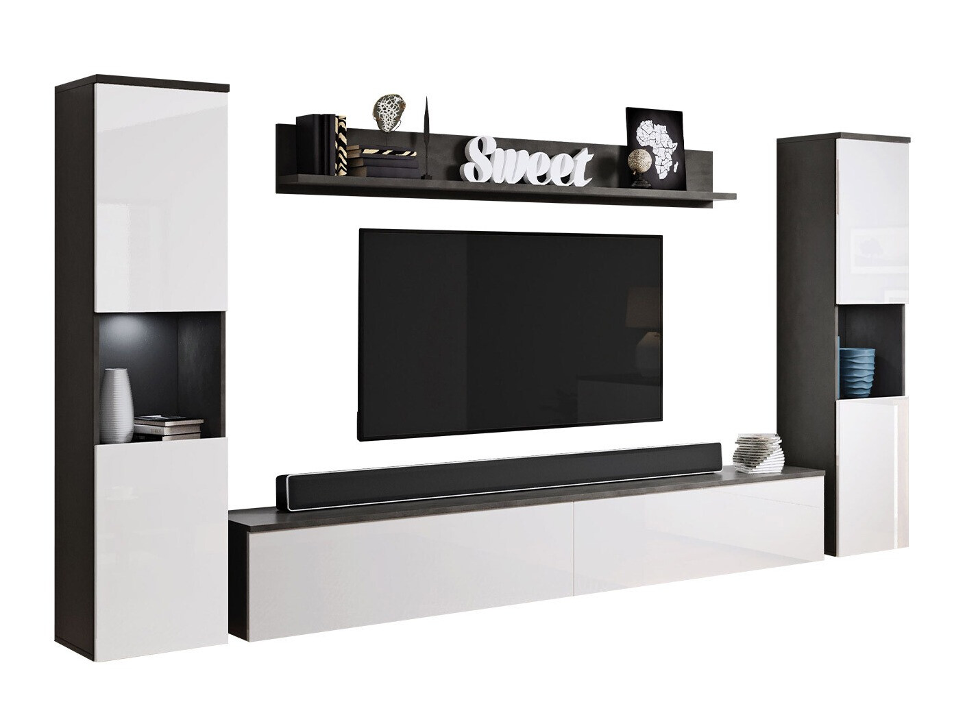 Set za dnevni boravak Sarasota 131 (Tamno siva + Sjajno bijela)