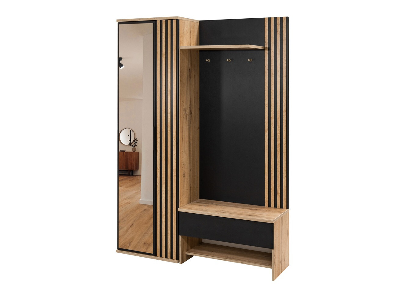 Set za hodnik Honolulu 161 (Crna + Hrast Wotan)