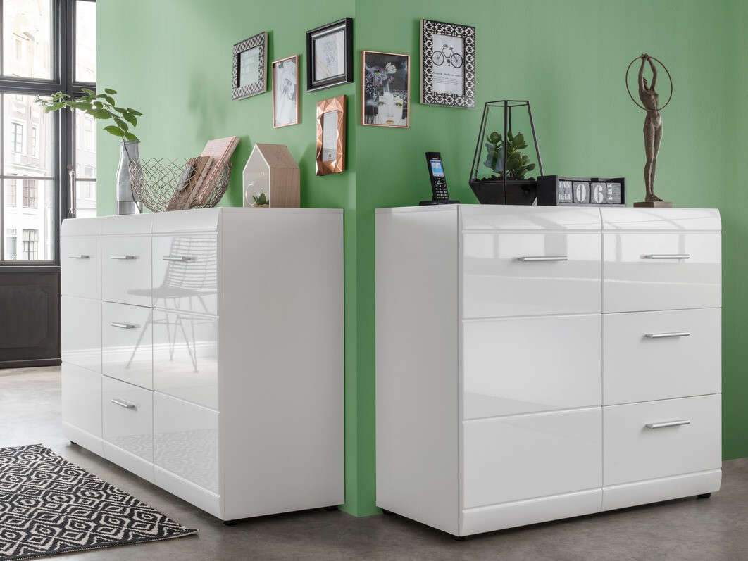 Komoda Livromu 108 (Sjajno bijela + Bijela)