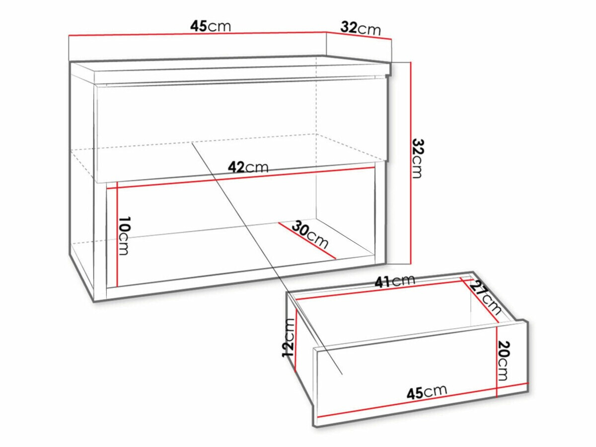 Noćni ormarić Papilix (Bijela + Sjajno bijela)