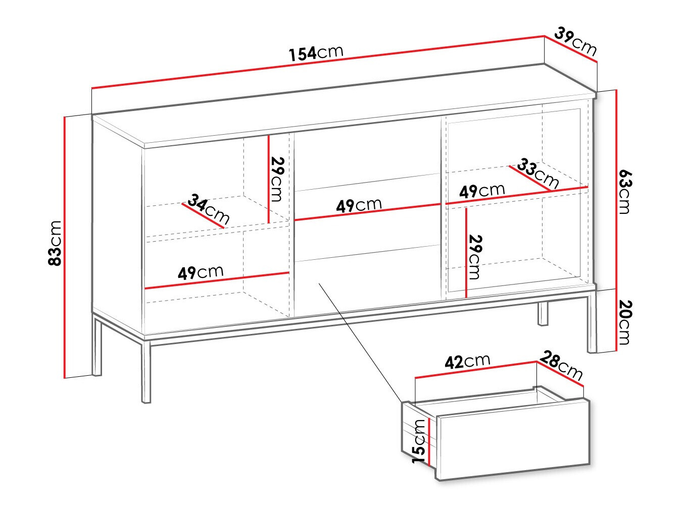 Komoda Manal (Crna + Hrast Wotan)
