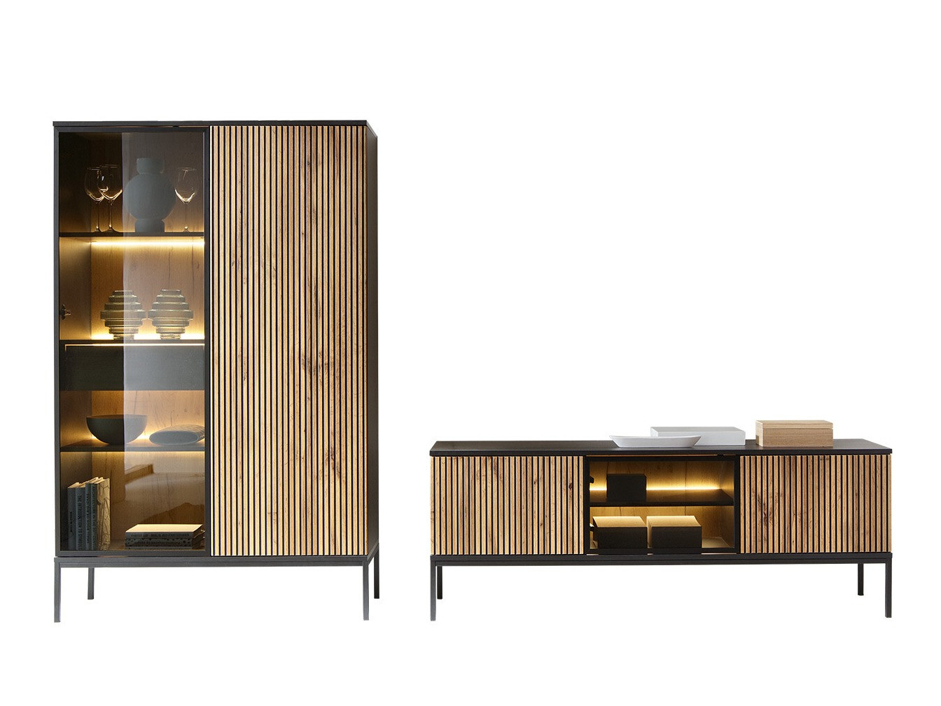 Set za dnevni boravak Manal I (Crna + Hrast Wotan)